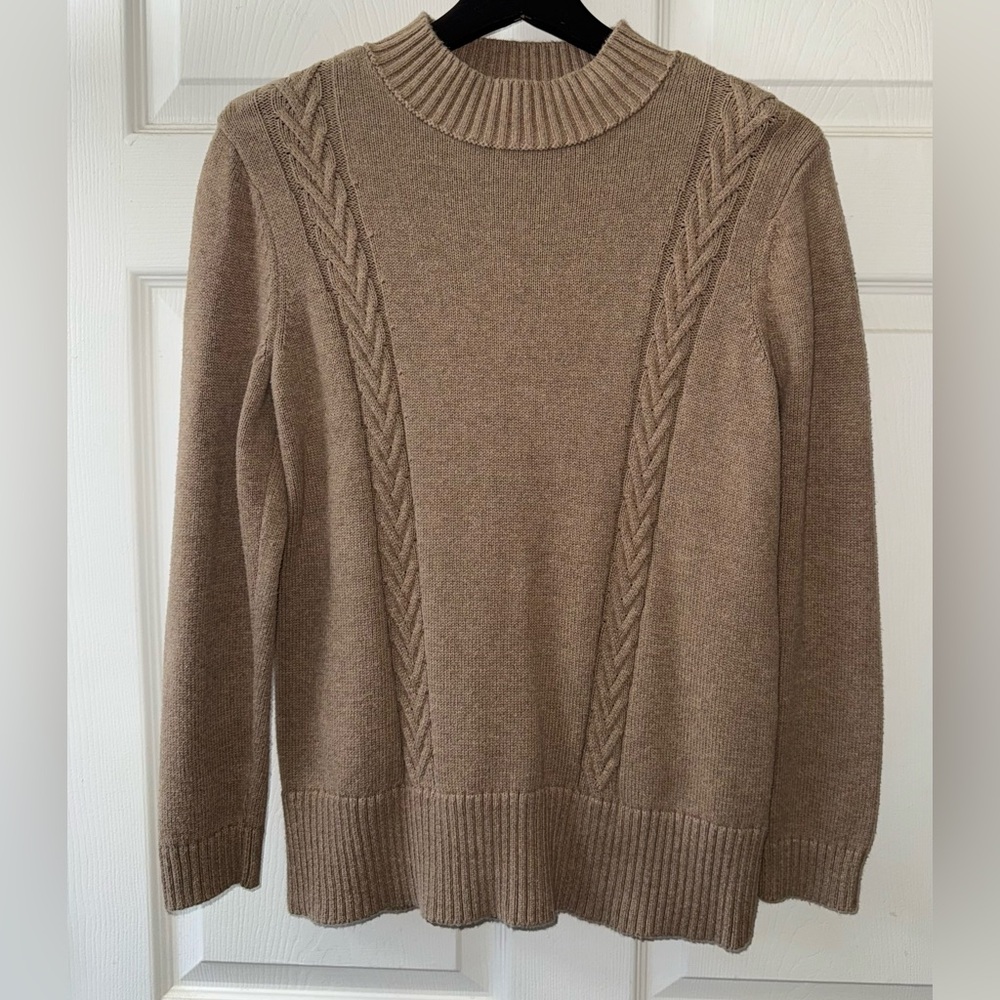 Karen Scott Tan Cowl Neck Cable Knit Sweater